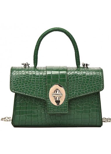 Green Chains Turnlock PU Detail Hand Bag