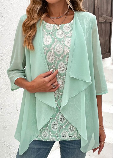 ROTITA Fake 2in1 Mint Green Round Neck Blouse