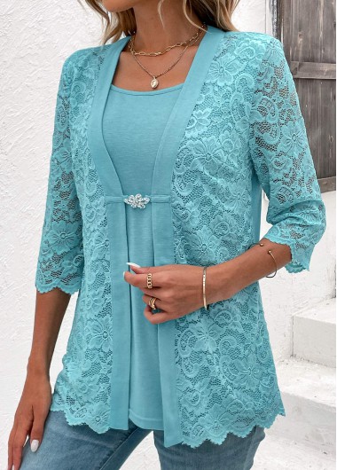 Square Neck Fake 2in1 Mint Green T Shirt