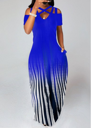 ROTITA Criss Cross Ombre Royal Blue Maxi Dress