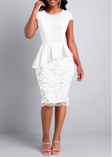Lace Patchwork White Round Neck Bodycon Dress