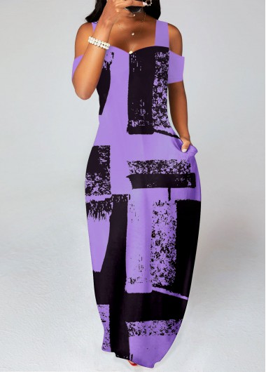 ROTITA Pocket Graffiti Print Pink O Shape Maxi Dress