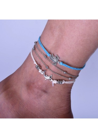 Round Turtle Design Multi Color Anklet Set