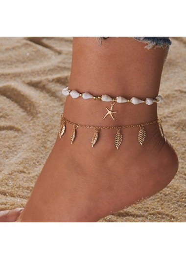 Layered Starfish Gold Leaf Anklet Set