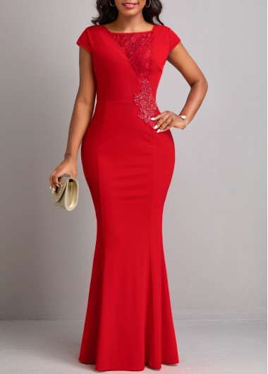 ROTITA Red Patchwork Square Neck Bodycon Dress