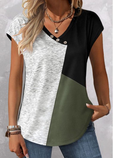 Plus Size Sage Green Button T Shirt