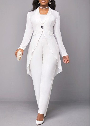 Plus Size White Button Long Sleeve Jumpsuit