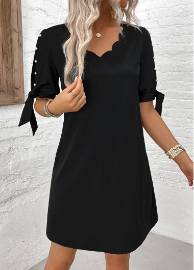 ROTITA Pearl Black Short A Line V Neck Dress