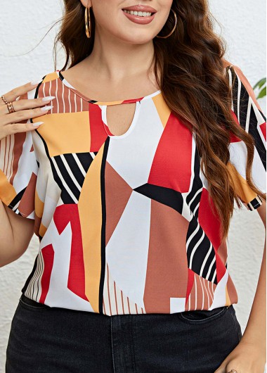 Multi Color Plus Size Cut Out T Shirt