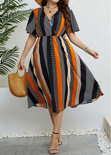Short Sleeve Multi Color Plus Size Dress