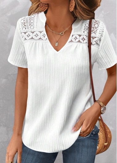 Plus Size White Lace Short Sleeve Blouse