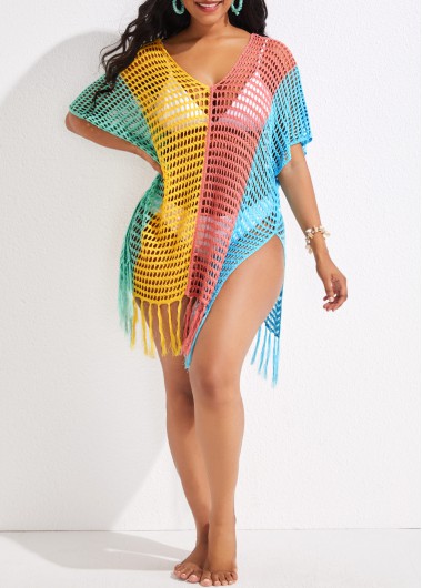 Multi Stripe Print Tassel Cover Up