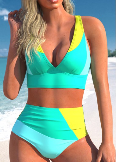 ROTITA Criss Cross Cyan High Waisted Bikini Set