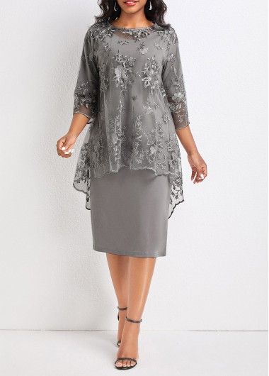 Lace Two Piece Light Grey Round Neck Dress