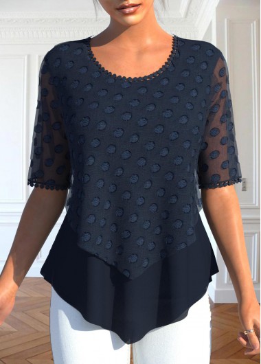 Plus Size Navy Layered Short Sleeve Blouse