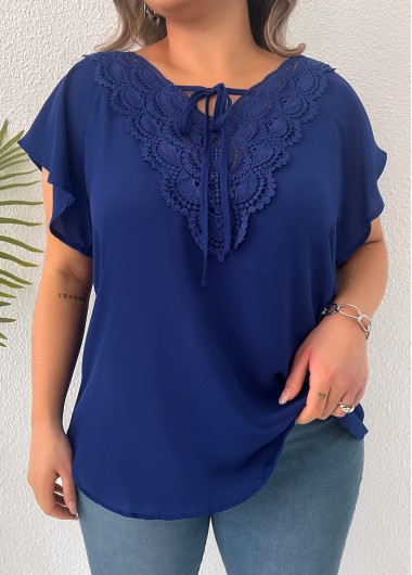 Dark Blue Plus Size Lace T Shirt
