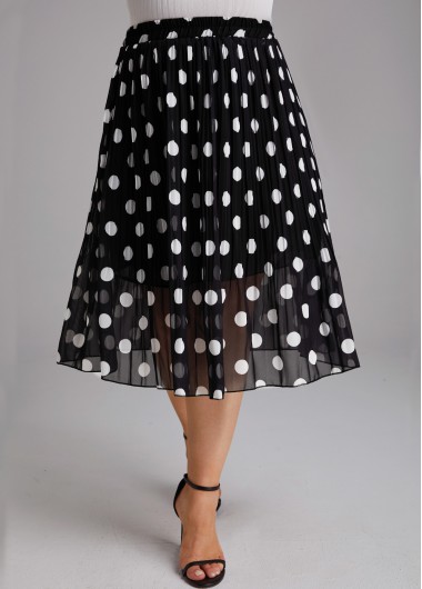 Black Plus Size Pleated Polka Dot Skirt