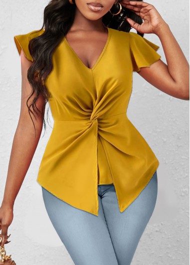 ROTITA Twist Ginger V Neck Short Sleeve T Shirt