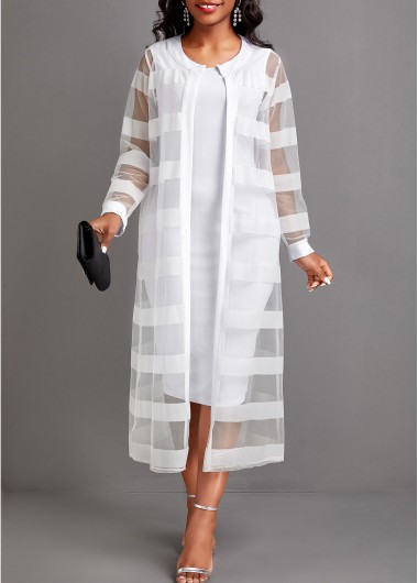ROTITA Two Piece Long Sleeve White Dress and Cardigan