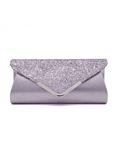 Light Grey Magnetic V Design Sequined Evening Bag