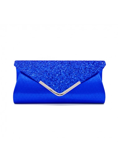 Royal Blue Magnetic V Design Sequined Evening Bag