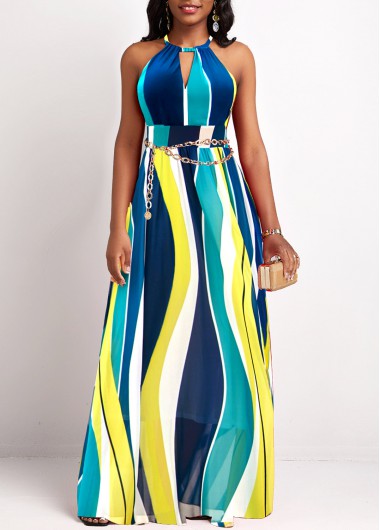 Striped Cut Out Multi Color Maxi Dress