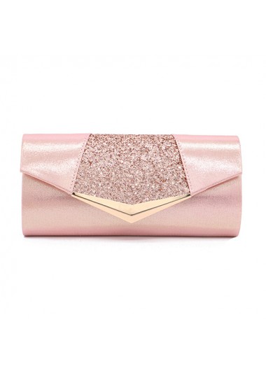 PU Detail Light Pink Sequined Magnetic Clutch Bag