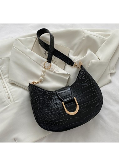 Pearl Design Black Zip Shoulder Bag