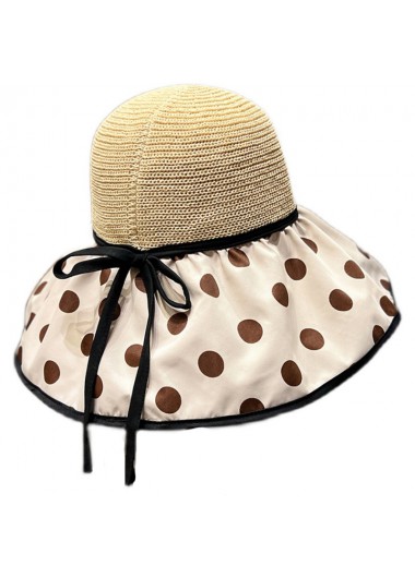 Polka Dot Beige Acrylic Detail Visor Hat