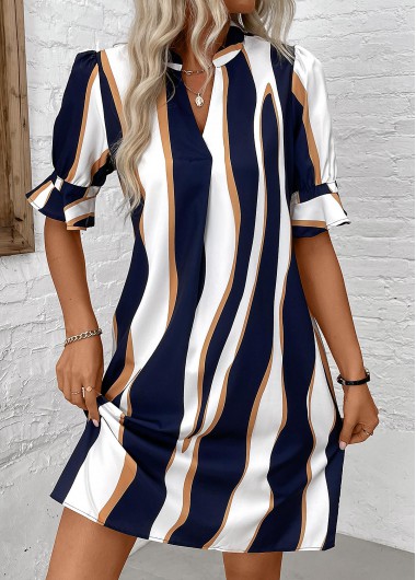 ROTITA Split Striped Navy Shift Dress