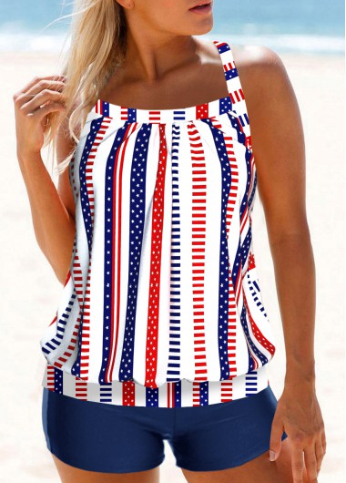 Geometric Print Criss Cross Multi Color Tankini Top