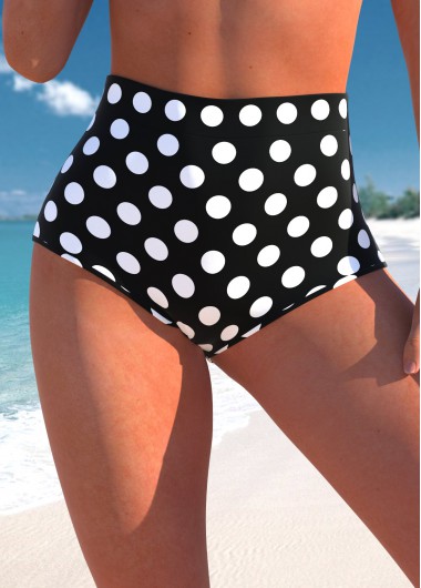 ROTITA Black Polka Dot High Waisted Bikini Bottom