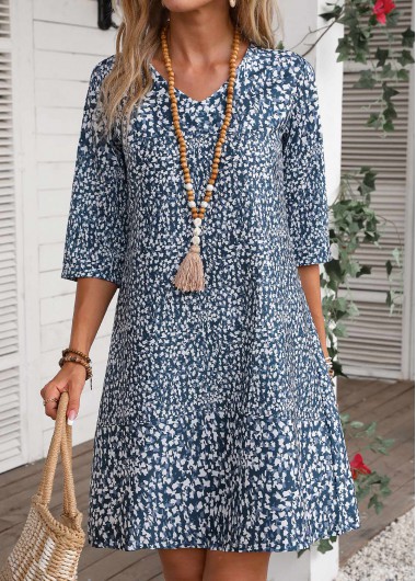 ROTITA Lightweight Ditsy Floral Print Navy Dress