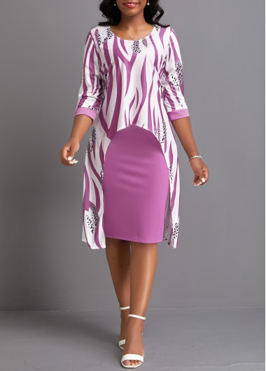Striped Two Piece Light Purple Bodycon Dress