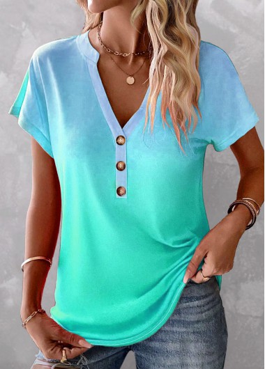 Plus Size Mint Green Button Ombre T Shirt