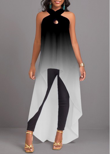 Ombre Criss Cross Black Sleeveless Blouse