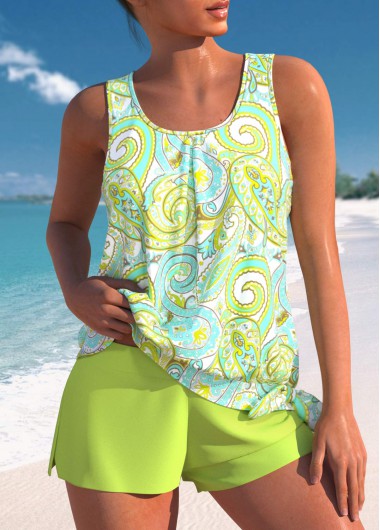 Mid Waisted Paisley Print Bowknot Tankini Set