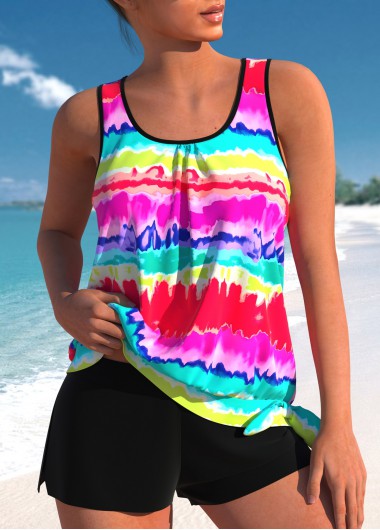 Mid Waisted Tie Dye Print Bowknot Tankini Set
