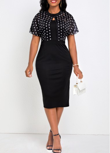 ROTITA Polka Dot White Round Neck Bodycon Dress