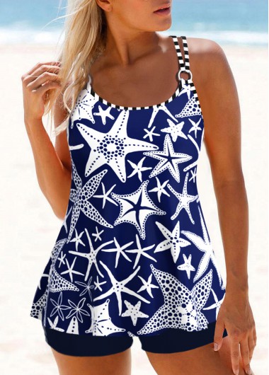 Plus Size Navy Animal Print Tankini Top