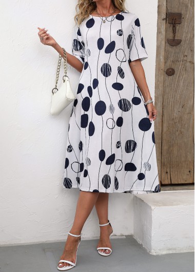 Pocket Polka Dot White Shift Dress