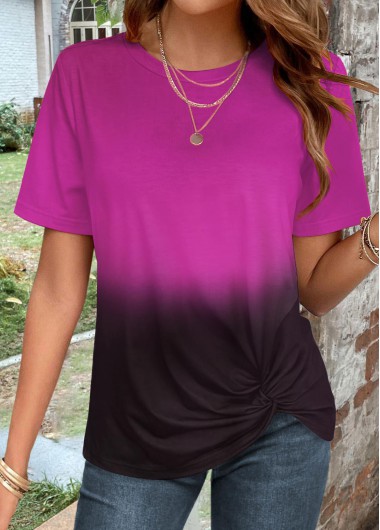 ROTITA Twist Ombre Purple Round Neck T Shirt
