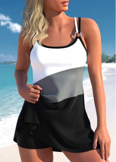ROTITA Circular Ring Scoop Neck Black Swimdress Top