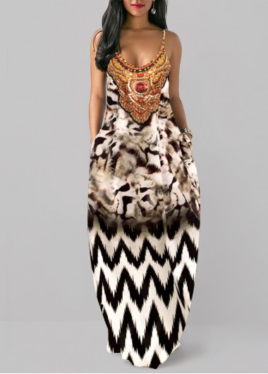 ROTITA Pocket Leopard Multi Color O Shape Maxi Dress