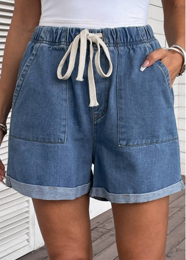 Pocket Drawastring High Waisted Denim Shorts