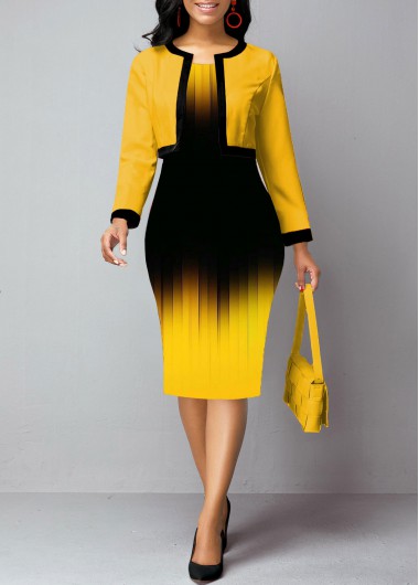 Ombre Two Piece Ginger Round Neck Dress