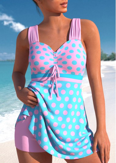 Mid Waisted Polka Dot Criss Cross Pink Swimdress