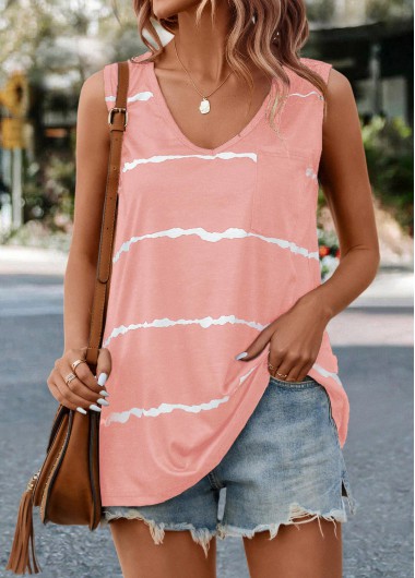 ROTITA Striped Pink V Neck Tank Top