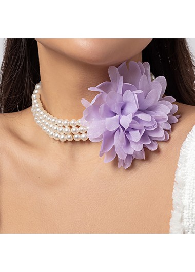 Pearl Floral Design Light Purple Necklace