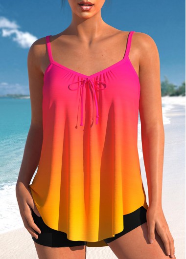 ROTITA Bowknot Neon Rose Red Ombre Tankini Top